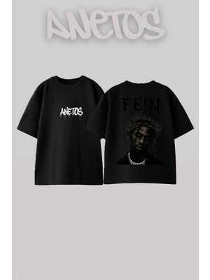 Anetos Fein Tasarım Sırt Baskılı Pamuk Siyah Oversize T-Shirt