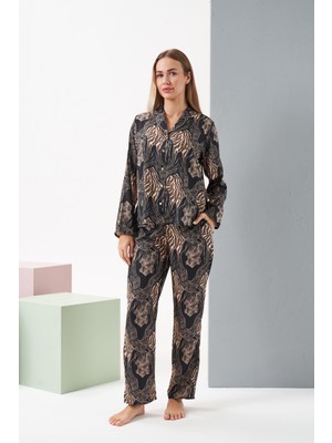 Relax Mode Kadın Siyah/leopar Pijama Takım - 28039R
