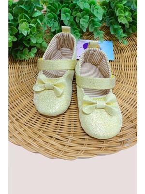 Dinamik çocuk Kız Bebek Ayakkabısı Fiyonklu Simli Yumuşak Taban Düz Kaymaz Makosen Özel Gün Doğumgünü Bayram Düğün