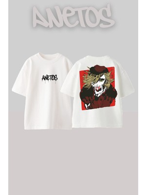 Anetos Demon Slayer 14 Tasarım Sırt Baskılı Pamuk Beyaz Oversize T-Shirt