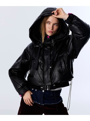 Twist Deri Görünümlü Puffer Mont TW6250012041001