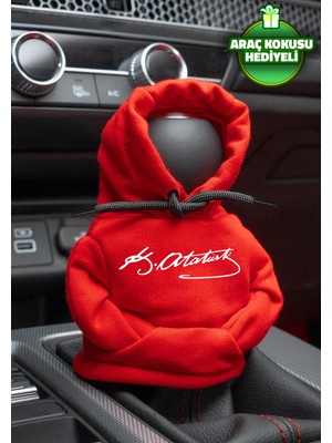 Mikasso Atatürk Imza Kırmızı Vites Hoodie Araç Vites Kıyafeti Vites Poları Oto Aksesuarı Vites Topuzu Sweat