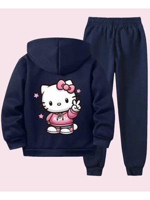 Punix Kids Punıx Kıds Hello Kıtty Baskılı Yüksek Kalite Kışlık 3 Iplik Kalın Kız Çocuk Eşofman Takımı