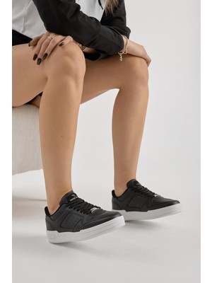 Tonny Black Unisex Siyah Beyaz Termo Taban Bağcıklı Günlük Spor Ayakkabı