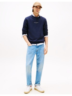 Tommy Hilfiger Bisiklet Yaka Mavi Erkek Sweatshırt MW0MW37471DW5_SMALL Tommy Logo Crew