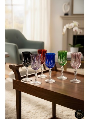 Kristal Market El Yapımı Kristal Cristalleria Italiana Renk Kadeh Takımı 6'lı