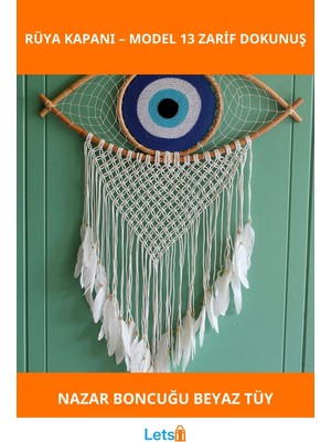 Letsii Nazar Boncuğu Ipli Beyaz Tüylerle Zarif Rüya Kapanı Dream Catcher