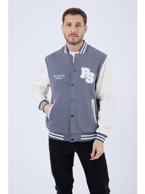 Polo State Erkek 3 Iplik Pamuklu Içi Polarlı Regular Fit Nakışlı Füme Kolej Ceket