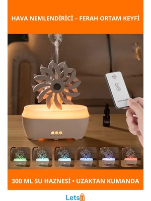 Letsii Rüzgar Değirmeni Tasarımlı Hava Nemlendirici 300 ml Uzaktan Kumanda ile Rgb Işık Fonksiyonu