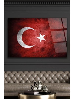 AR AJANS KANVAS TABLO Türk Bayrağı Dekoratif Cam Tablo