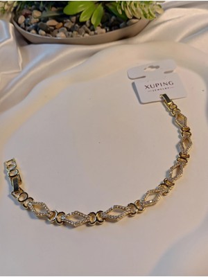 Xuping Jewelry 14 K Kaplama Zirkon Taşlı Baklava Dilimi Desenli Vip Bileklik