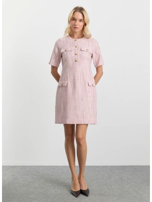 Selen O Yaka Simli Pembe Standart Kadın Elbise 25KSL7700