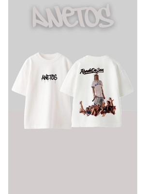 Anetos Randodasosa Tasarım Sırt Baskılı Pamuk Beyaz Oversize T-Shirt