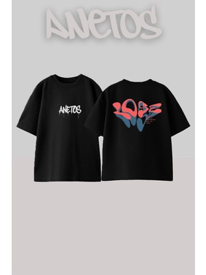 Anetos Lose Tasarım Sırt Baskılı Pamuk Siyah Oversize T-Shirt