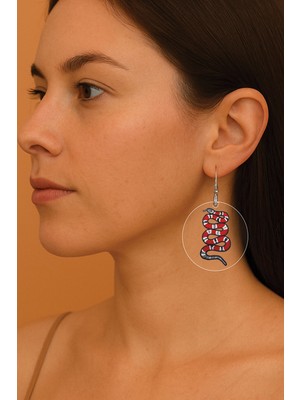 Nurdic Kadın Küpe Temalı Motifli Gümüş Kancalı Yuvarlak Şeffaf Küpe Yılan Işleme