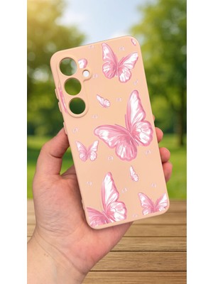 Vip Case Samsung GALAXYS24FE-PEMBE Büyük Kelebek Desenli Silikon Darbe Emici Klasik Korumalı Rubber Kılıf