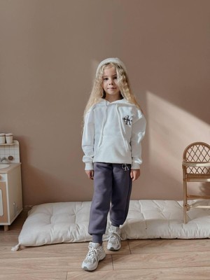 Butik Kız Çocuk Kapüşon Detaylı Alt - Üst Pamuklu 2'li Takım Eşofman Takımı