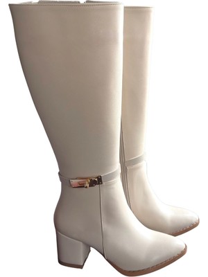 OEY Fashions Jeoli Bej Cilt Topuklu Çizme