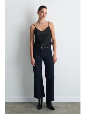 Gusto Ip Askılı Saten Atlet - Siyah