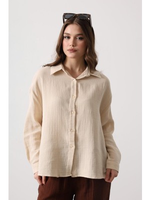 Nnstartshopping  Müslin Uzun Kol Gömlek - Bej