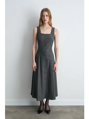 Gusto Askılı Uzun Jile Elbise - Gri