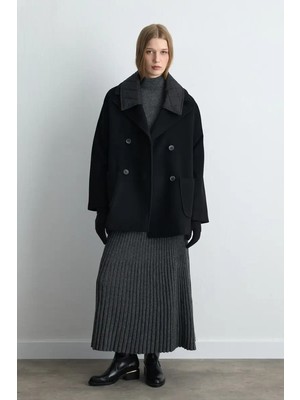 Gusto Kapitone Yakalı Yün Kaban - Siyah