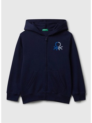 Benetton Nakışlı Erkek Çocuk Lacivert Sweatshırt 3J68C505C