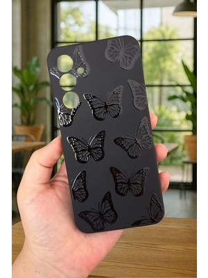 Vip Case Samsung Galaxy A25 - Siyah Kelebek Desenli Silikon Darbe Emici Klasik Korumalı Rubber Kılıf