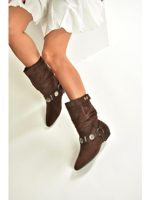 Fox Shoes V380519002 Kahverengi Süet Düz Tabanlı Rahat Kalıp Kadın Bot