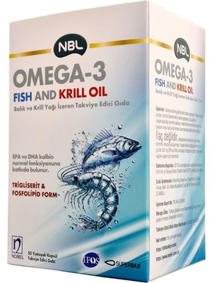 NBL Omega 3 Fish And Krill Oil 50 Kapsül Balık ve Kril Yağı Soft Jel Formda Türkiye Menşeli