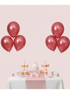 Cansüs 15'li 12 Inç Krom Balon Seti Kırmızı - Metalik Parlak Parti ve Dekor Balonları