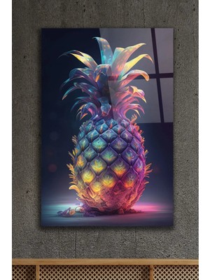 AR AJANS KANVAS TABLO Neon Ananas Dekoratif Cam Tablo