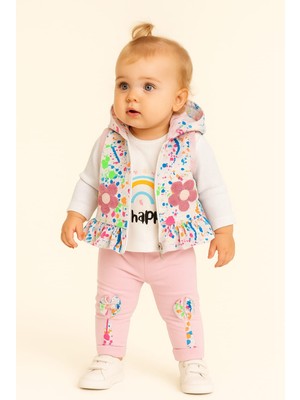 Gigi Giyim Çiçek Desenli Kapüşonlu 3'lü Kız Çocuk Takım