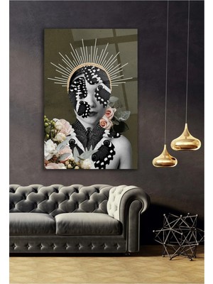 AR AJANS KANVAS TABLO Başkalaşım Kadın - Kelebek Temalı Dekoratif Cam Tablo