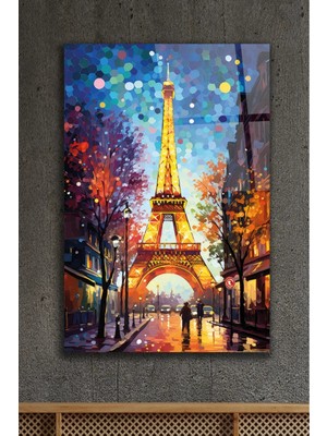 AR AJANS KANVAS TABLO Renkli Eyfel Kulesi Tasarım Cam Tablo