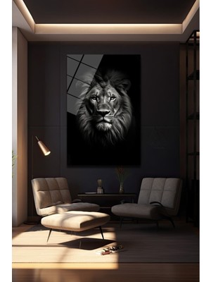 AR AJANS KANVAS TABLO Ormanın Efendisi  Güç ve Asalet Aslan Dekoratif Cam Tablo
