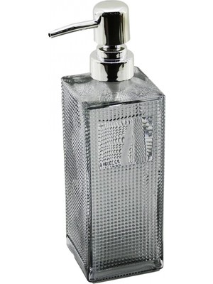 Marsilyan CAM KARE - ŞEFFAF ŞİŞE--BUZLU NOKTA DESEN SIVI SABUNLUK 450ML GÜMÜŞ PLASTİK POMPA (K95)