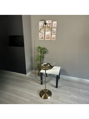 Bamyum Solvia Cam Bal Rengi Eskitme Düz Gövde Tepsili Lambader Modern Oturma Odası