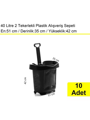 Akdenizpos Tekerlekli Plastik Market Alışveriş El Sepeti 40 Litre Siyah 10 Adet