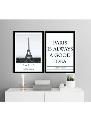 AR AJANS KANVAS TABLO Paris Temalı Dekoratif Çerçeve Görünümlü 2'li Set Mdf Tablo