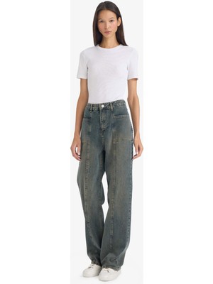 DeFacto 90's Wide Leg Yüksek Bel Uzun Jean Yıkamalı Pantolon G2522AX25WN