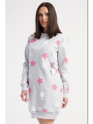 REN Kadın 2 Iplik Dokuma Yuvarlak Yaka Uzun Kol Manşetli Kışlık Tunik Elbise