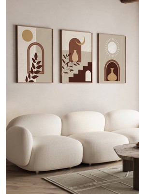 AR AJANS KANVAS TABLO Doğanın Kahve Modu Geometrik Soyut Tasarım 3'lü Set Mdf Tablo