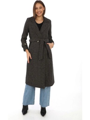 Nnstartshopping  Astarlı Balık Sırtı Kaşmir Kaşe Kaban - Kahverengi