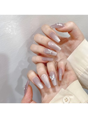 Takma Takma 10'lu Gri Uzun Balerin TT1127 Tekrar Kullanılabilir El Yapımı Protez Takma Tırnak - Gri-L