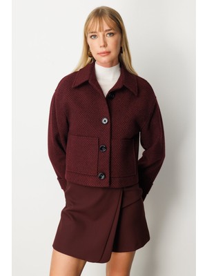 Ekol Kadın Torba Cepli Crop Mont 6013 Bordo