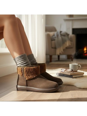 Ispartalılar 616 Günlük Kadın Bot Süet İçi Kürklü Yüksek Kalın Taban Kışlık Bot