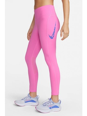 Nike Dri Fit Fast Mid Rise 7/8 Leggings Tight Kadın 3 Cepli Spor Tayt Pembe