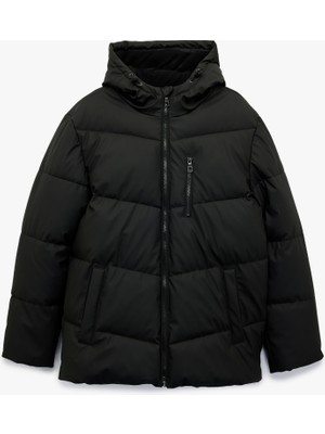 Koton Kapüşonlu Kışlık Şişme Mont Uzun Kollu Fermuarlı Cep Detaylı Polyester Erkek