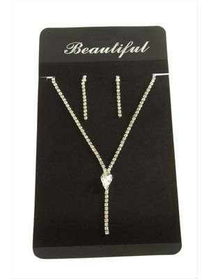 Fantastik Store Damla Şerit Taşlı Suyolu Abiye Set Kolye